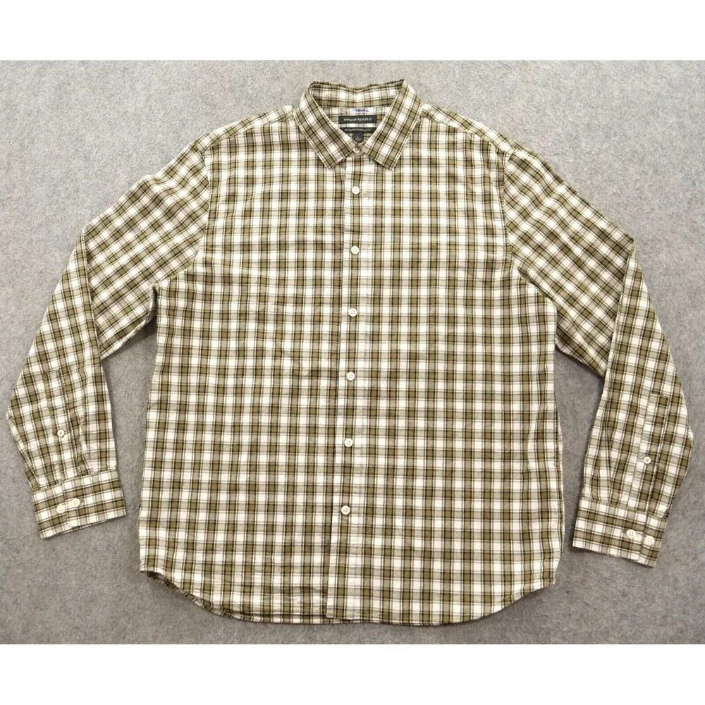 Banana Republic Shirt Mens Large Brown Button Up Untucked Plaid Long Sleeve